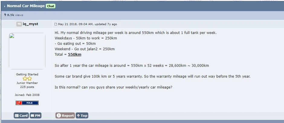 Average commute of a Malaysian driver’s annual mileage, we can get 77km /daily.
