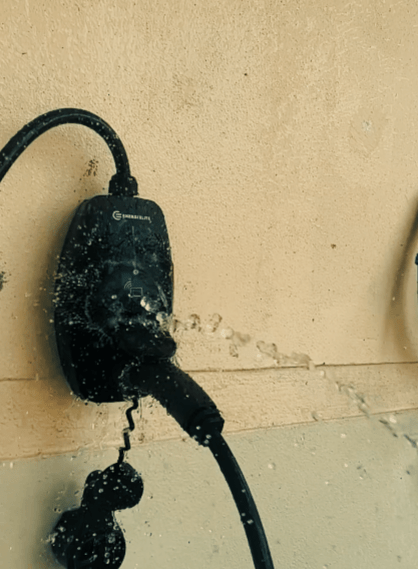 E2 EV Charger Installation sprayed with water while in operation