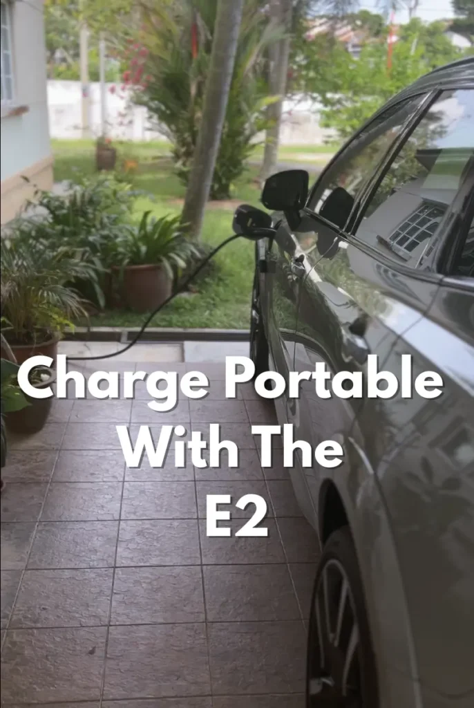 Side view of a XC60 Volvo being charged by the E2 EV Charger