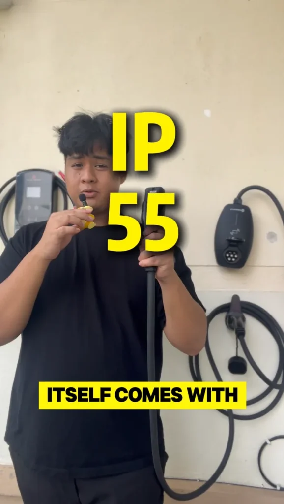 Type 2 EV Charging Cable with IP55 rating for dust and water resistance.