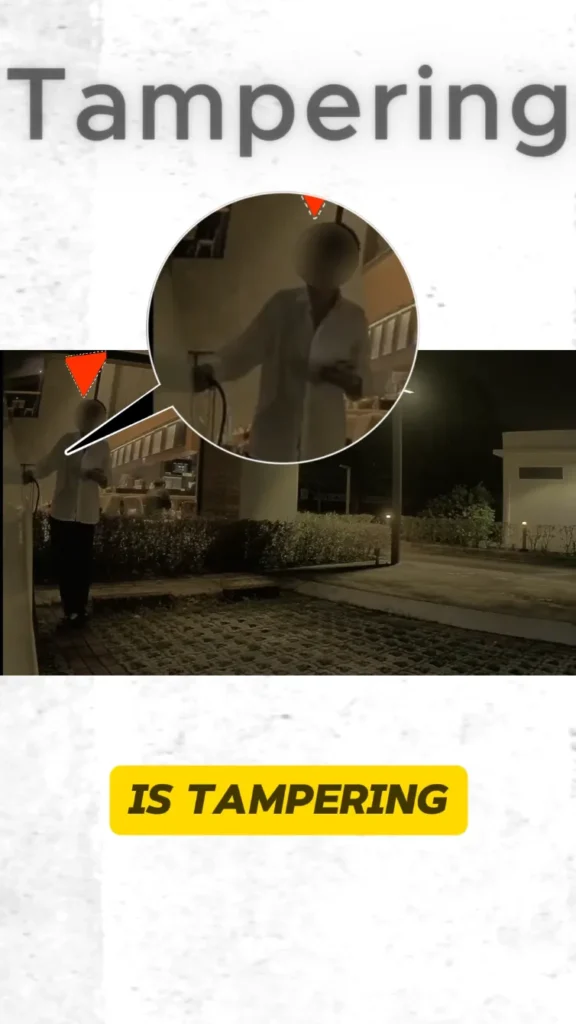 BYD video capture of a person tampering with the BYD charging, emphasizing the security of using a portable EV Charger for cars.
