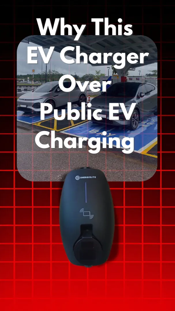 Portable EV Charger for cars (E2) placed beside a public charge station, highlighting its convenience and reliability.