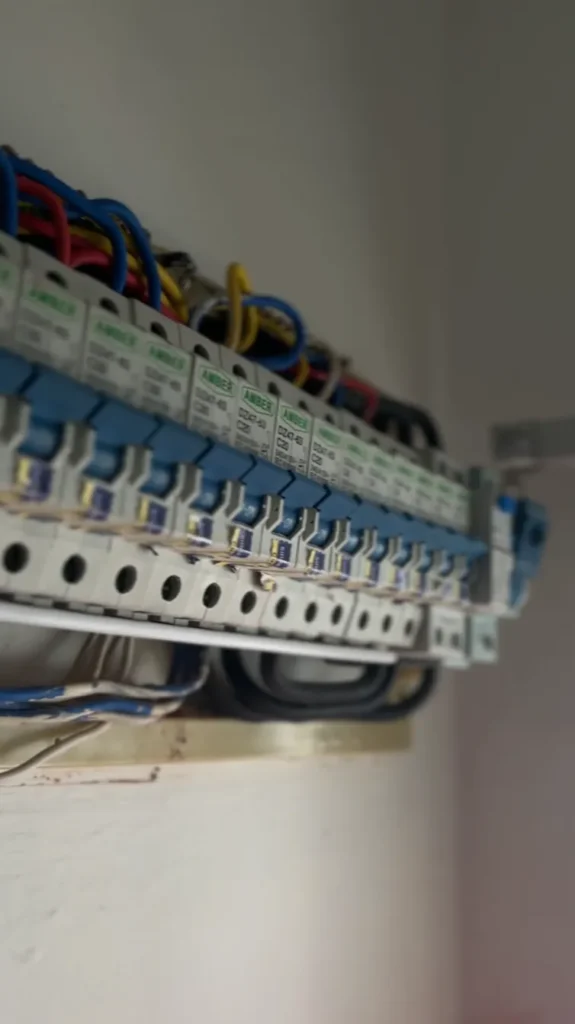 Close up shot of the Main-DB's breakers of the customer's electrical circuits